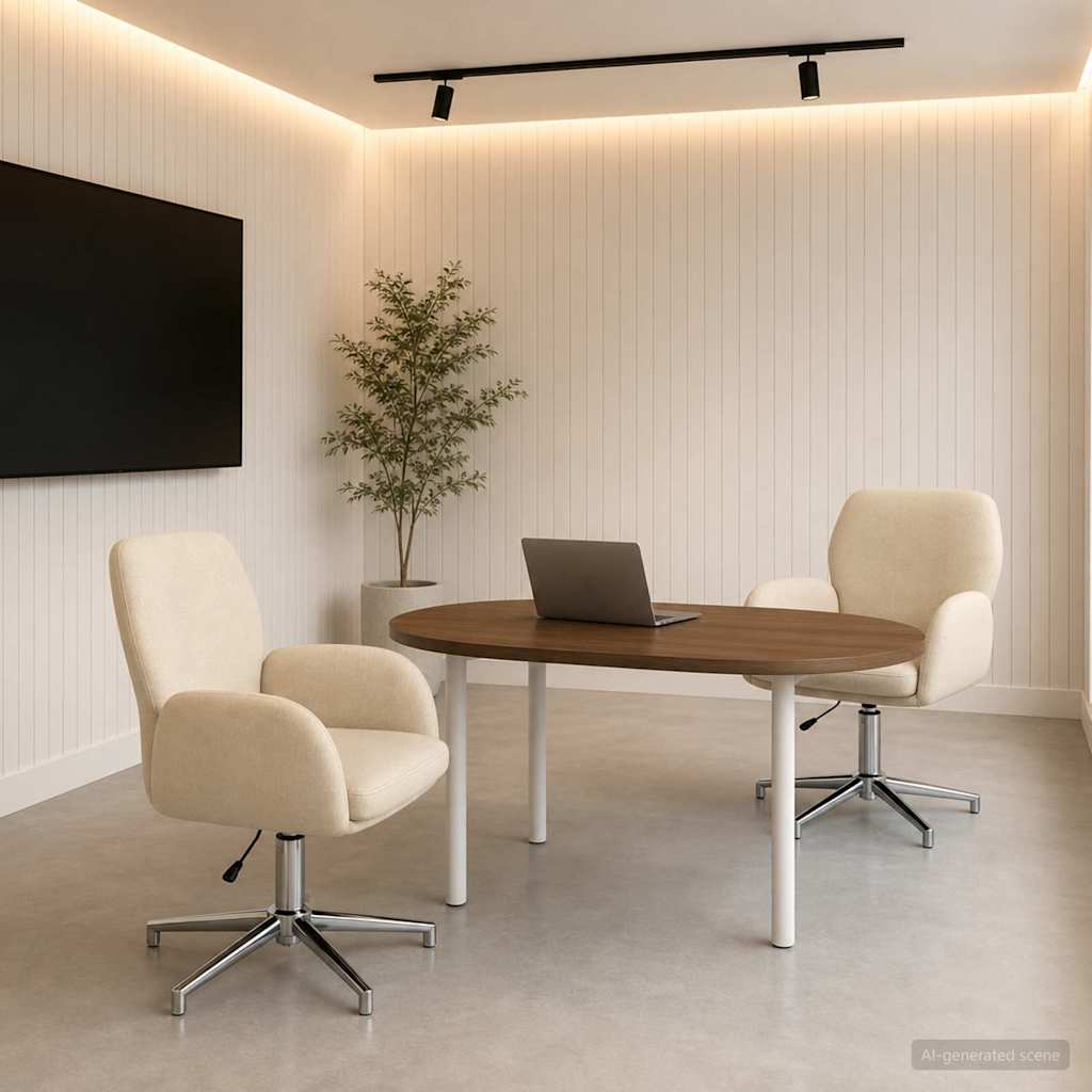 Draaiende Bureaustoelen 2 st 54 x 58 x 90 cm Crèmekleurig Stof is nu te koop bij PeponiXL, paradijselijk wonen!