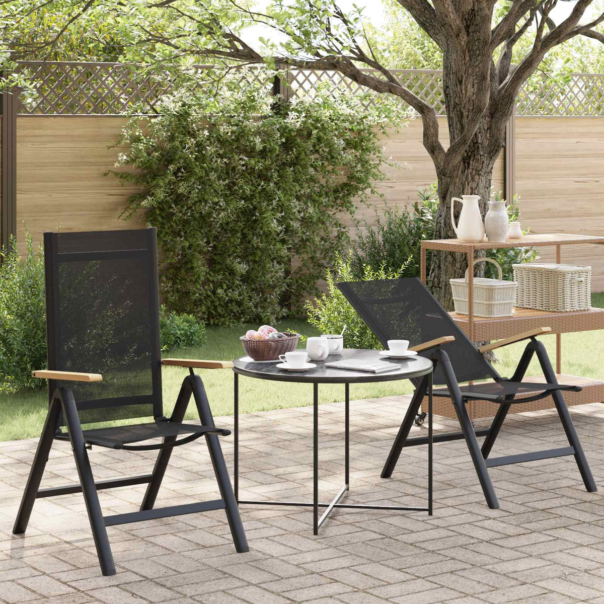 Recliner Tuinstoelen 2 pcs Zwart 58 x 73 x 111,5 cm Textileen is nu te koop bij PeponiXL, paradijselijk wonen!