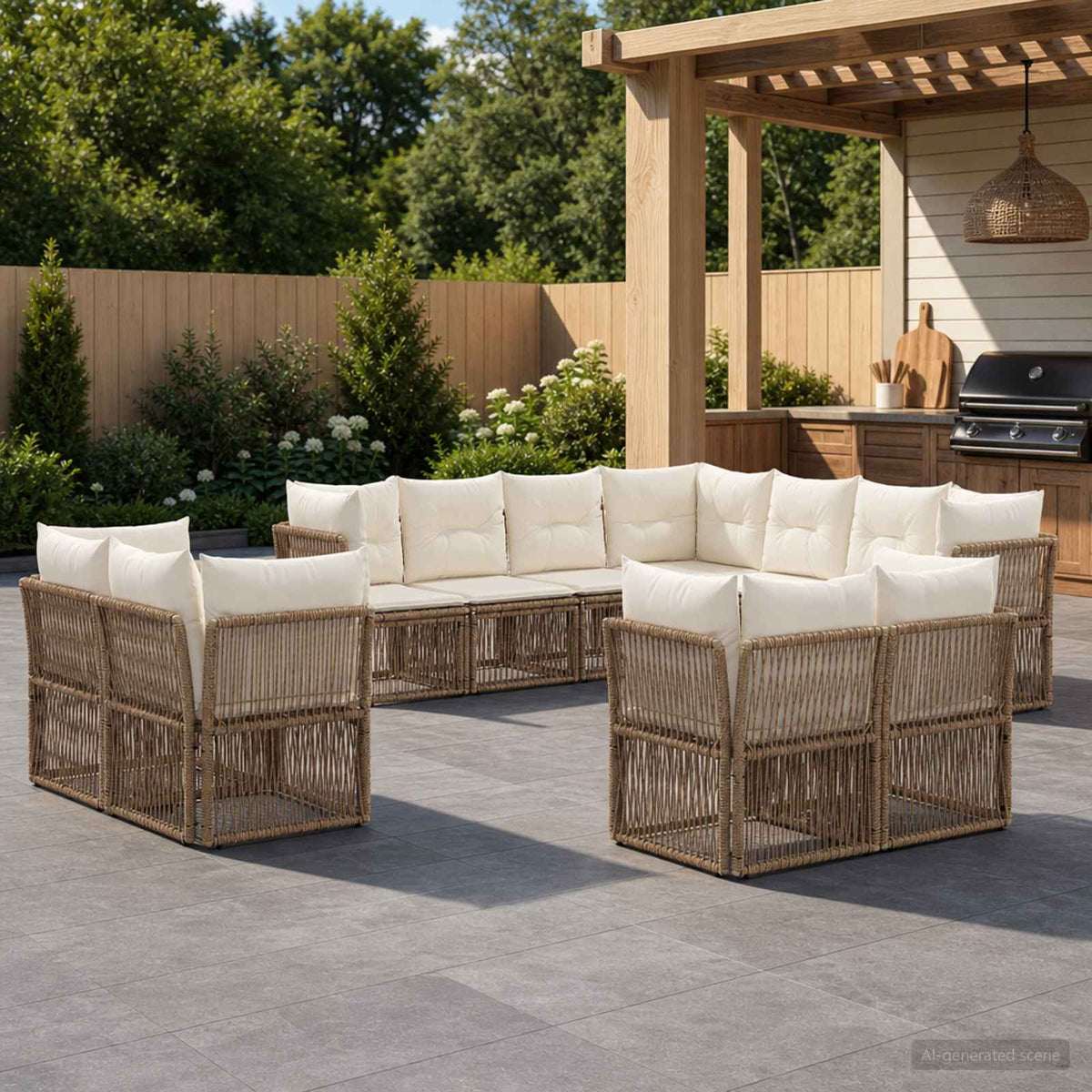 Tuinbankenset 11 pcs Beige poly rattan is nu te koop bij PeponiXL, paradijselijk wonen!