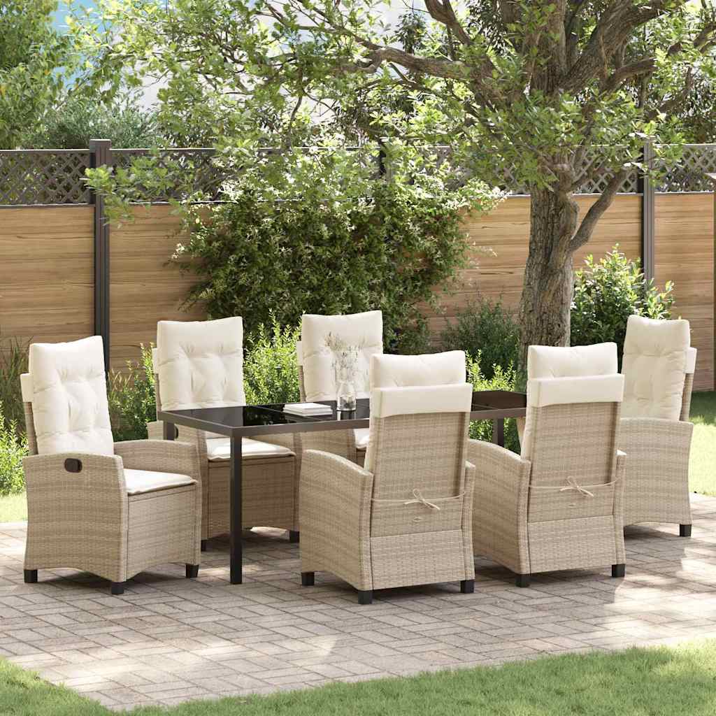 Tuin eettafelset met kussen 7 pcs Beige poly rattan is nu te koop bij PeponiXL, paradijselijk wonen!