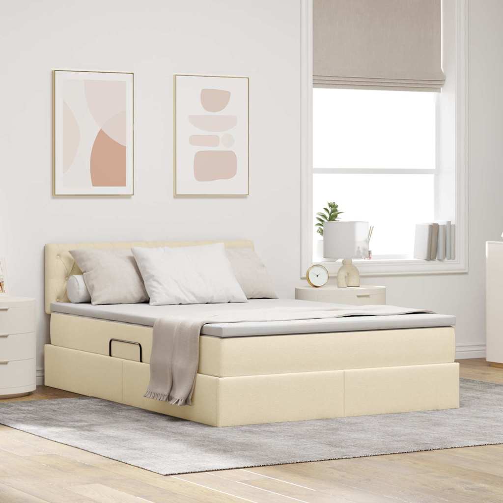 Opbergbed met matras met matras Crème 140 x 190 cm Bewerkt hout is nu te koop bij PeponiXL, paradijselijk wonen!