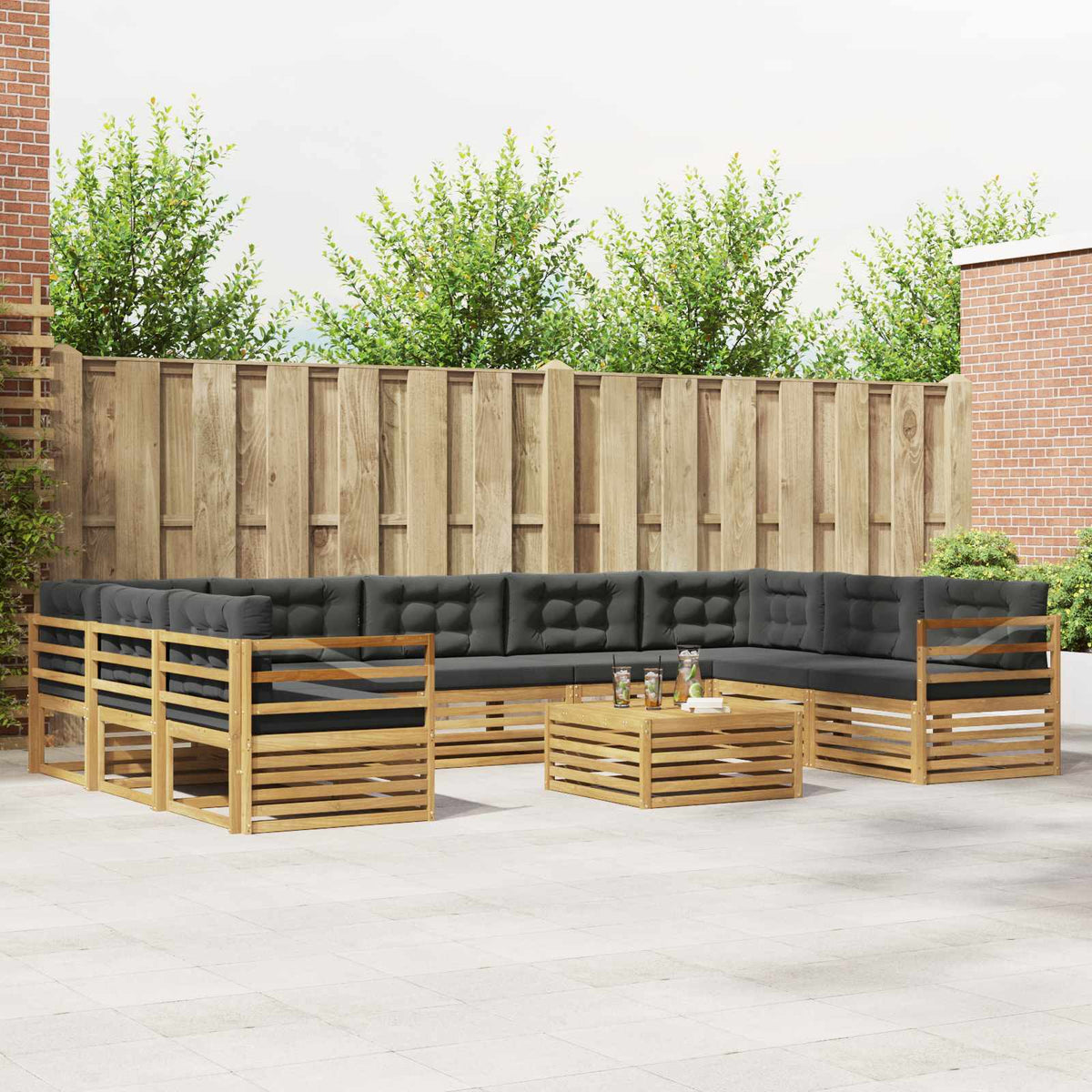 Buiten bankenset met kussen 10 pcs Massief Acaciahout is nu te koop bij PeponiXL, paradijselijk wonen!