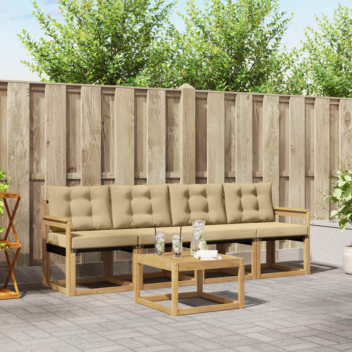 Buiten bankenset met kussen 5 pcs Wit en Beige is nu te koop bij PeponiXL, paradijselijk wonen!