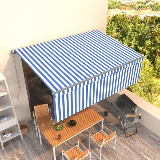 Luifel handmatig uittrekbaar met rolgordijn LED 4x3 m blauw wit is nu te koop bij PeponiXL, paradijselijk wonen!