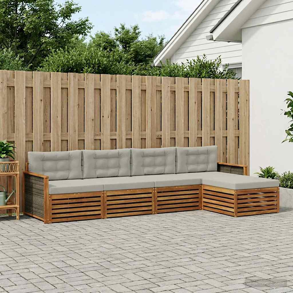 Buiten bankenset met kussen 5 pcs Naturel en lichtgrijs is nu te koop bij PeponiXL, paradijselijk wonen!