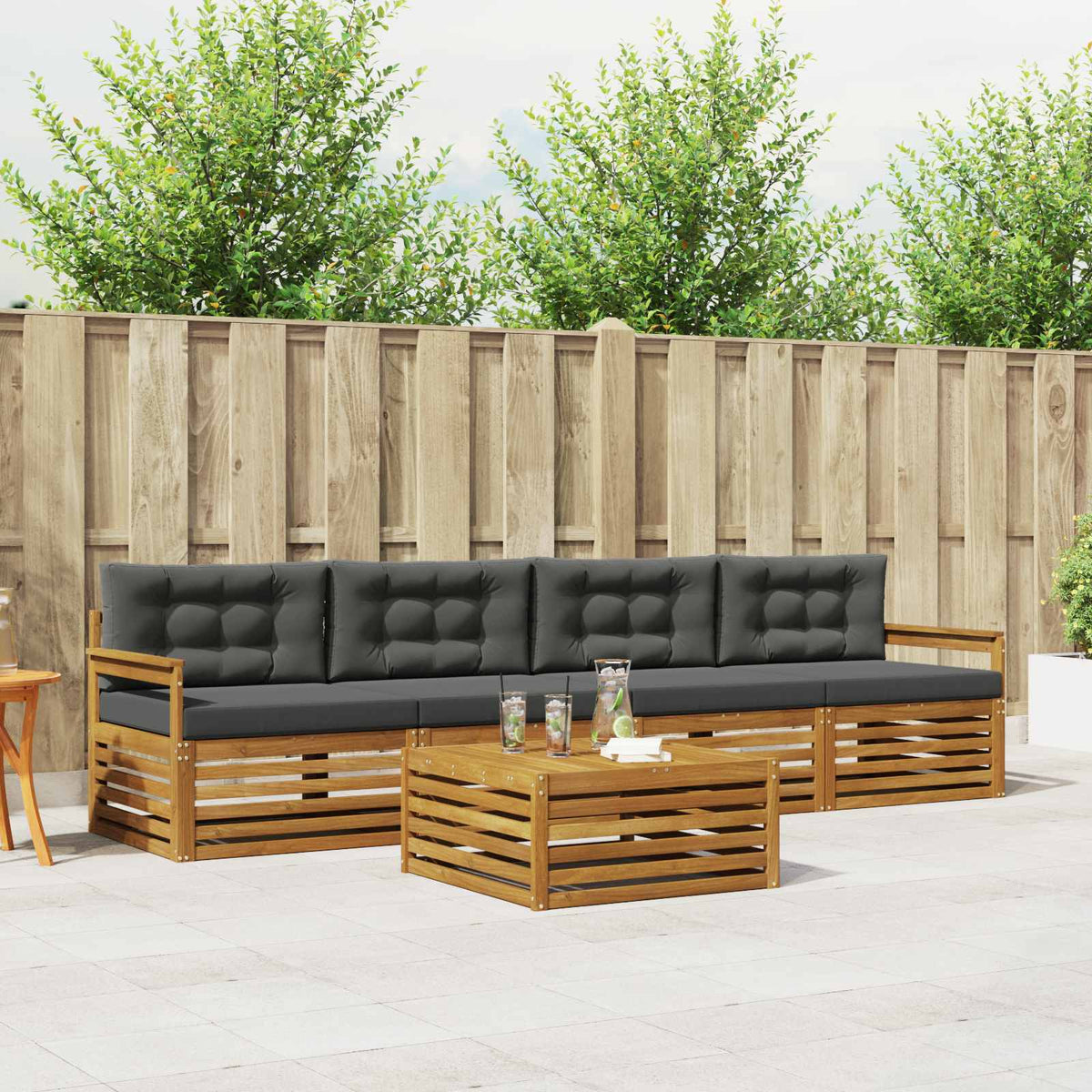 Buiten bankenset met kussen 5 pcs Natuurlijk en Antraciet is nu te koop bij PeponiXL, paradijselijk wonen!
