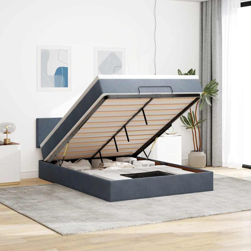 Ottoman bed met matras en LED's 140x200cm fluweel donkergrijs is nu te koop bij PeponiXL, paradijselijk wonen!