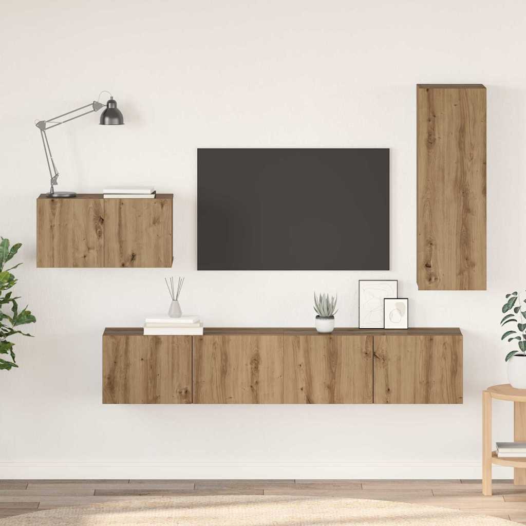 Tv-meubelset met lade 4 pcs Artisan Eiken Bewerkt hout is nu te koop bij PeponiXL, paradijselijk wonen!