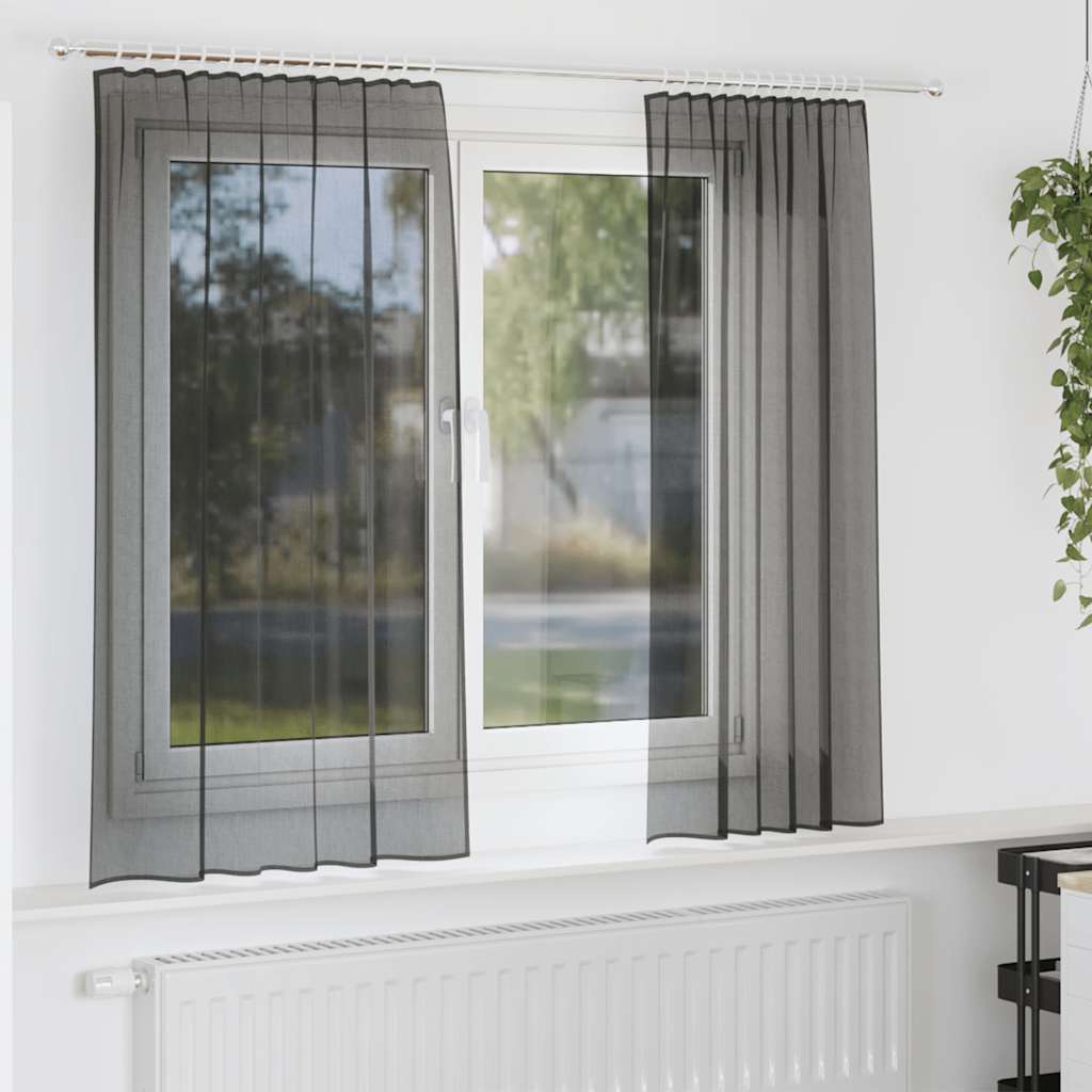 Gordijnen voile met roedezakken 2 st zwart is nu te koop bij PeponiXL, paradijselijk wonen!