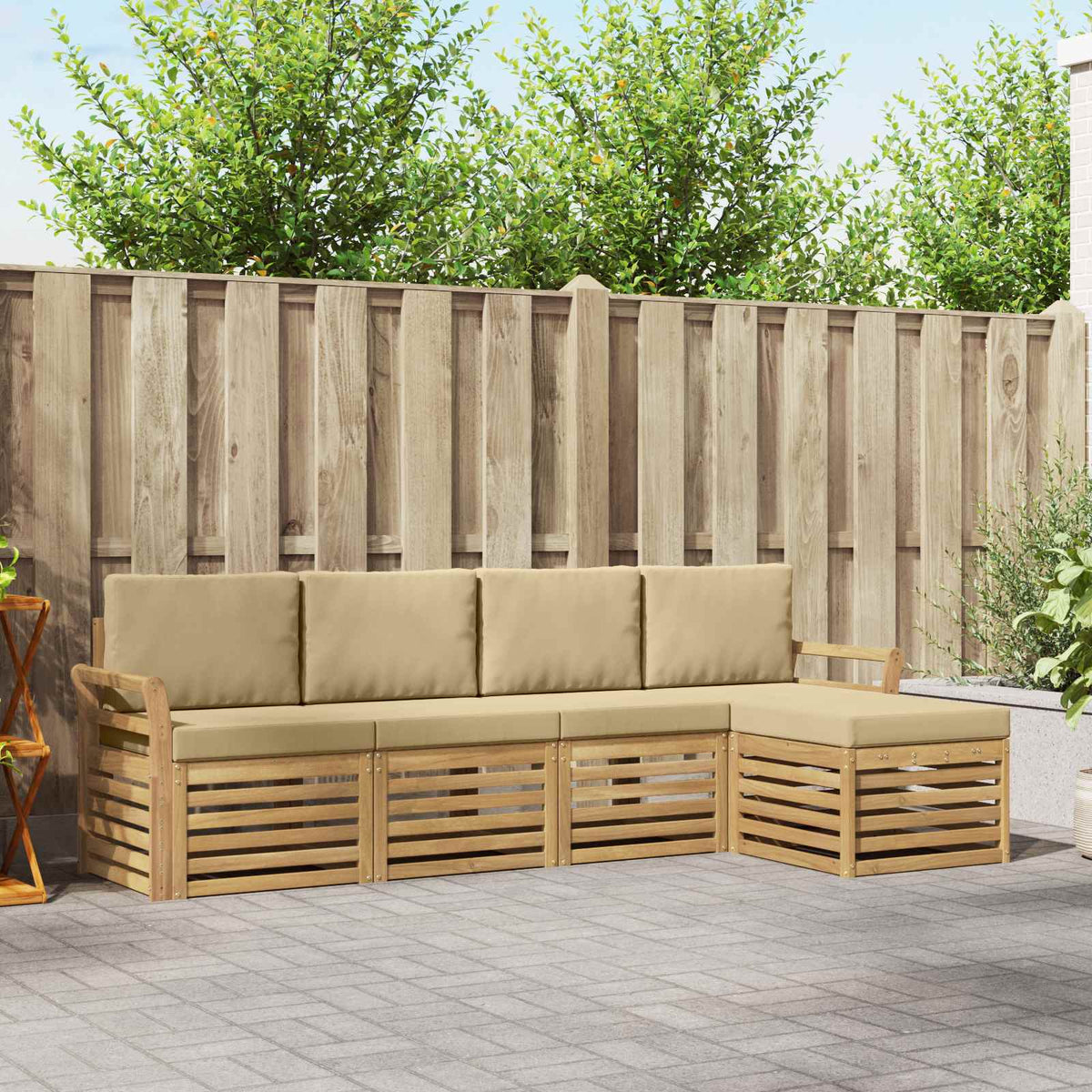 Buiten bankenset 5 pcs Wit en Beige 253 x 122,5 x 73 cm is nu te koop bij PeponiXL, paradijselijk wonen!