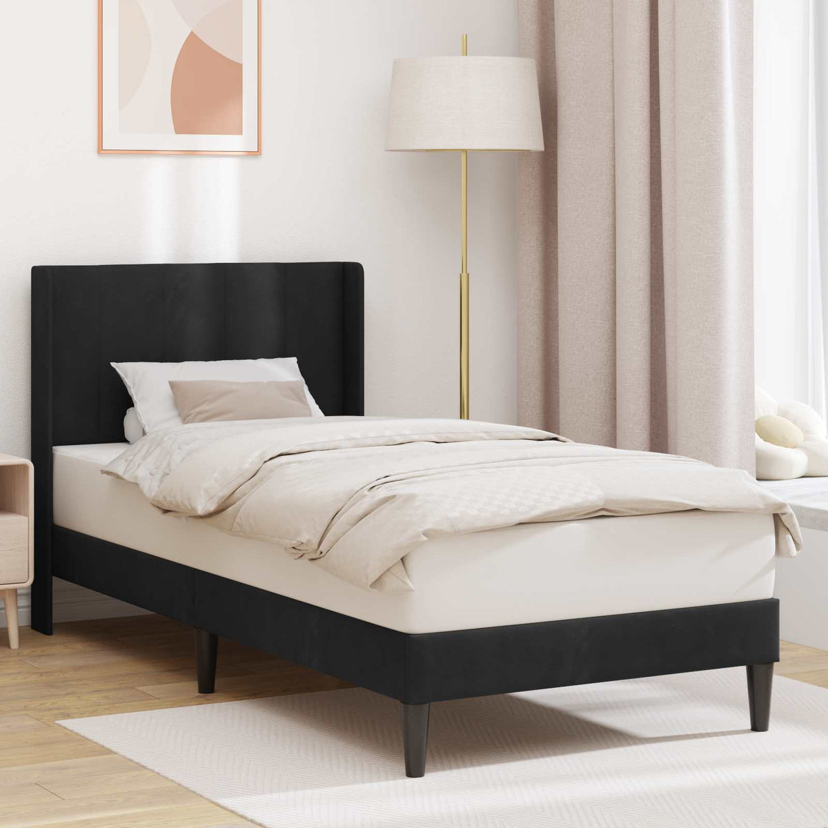 Bedframe met hoofdeinde Zwart 100 x 200 cm Fluweel is nu te koop bij PeponiXL, paradijselijk wonen!