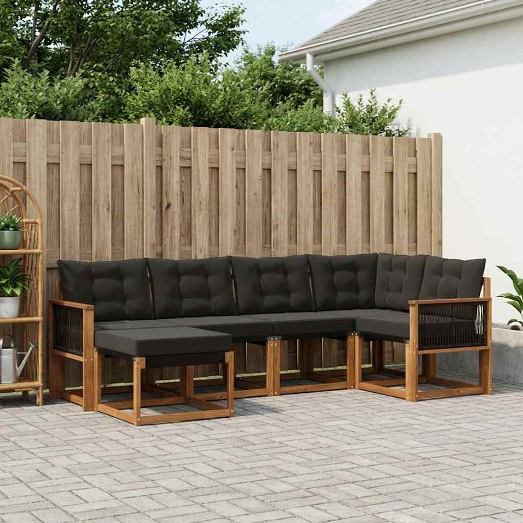 Buiten bankenset met kussen 6 pcs Naturel en Zwart is nu te koop bij PeponiXL, paradijselijk wonen!
