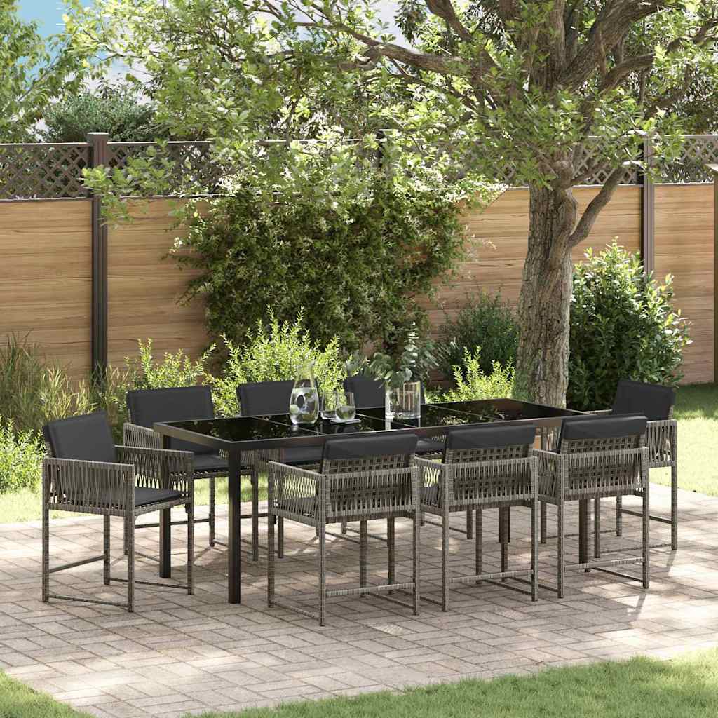 Tuin eettafelset 9 pcs Grijs poly rattan is nu te koop bij PeponiXL, paradijselijk wonen!