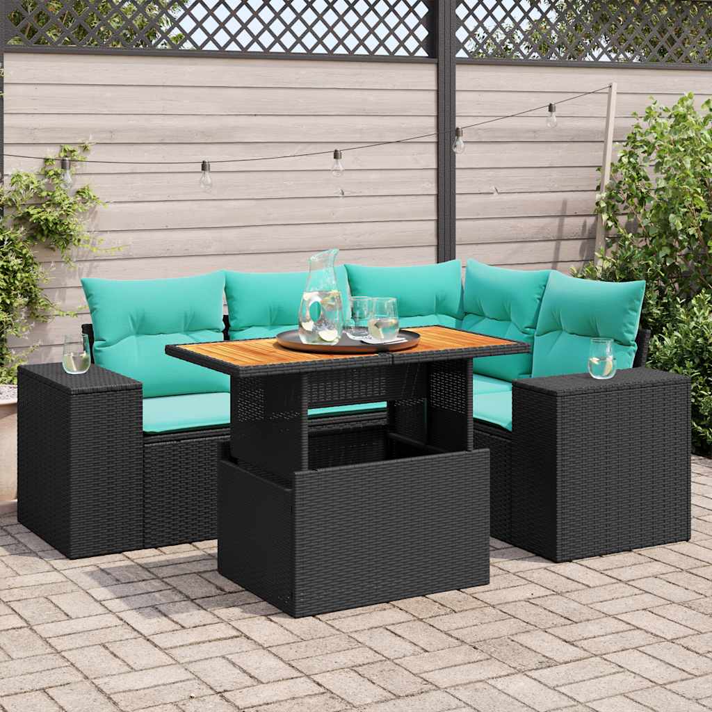5-delige Loungeset met kussens poly rattan zwart is nu te koop bij PeponiXL, paradijselijk wonen!