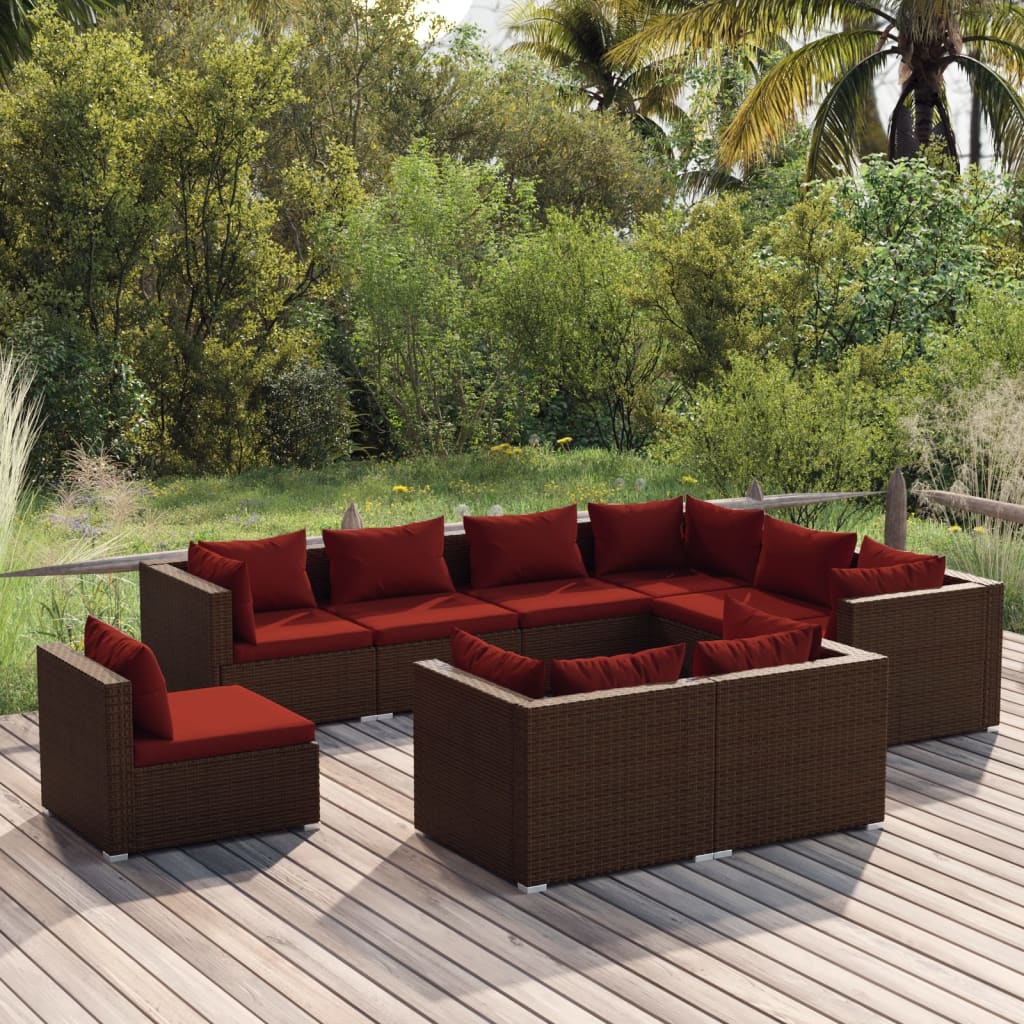9-delige Loungeset met kussens poly rattan bruin is nu te koop bij PeponiXL, paradijselijk wonen!