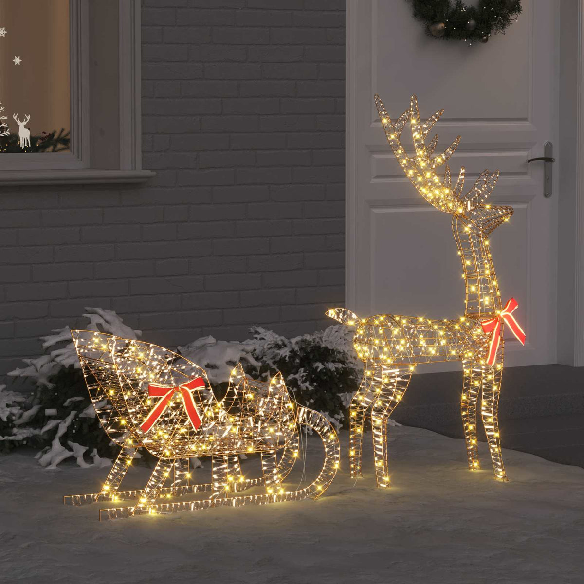 Rendier trek slede met 200 LED Warmwit 70 x 26 x 129 cm PET is nu te koop bij PeponiXL, paradijselijk wonen!