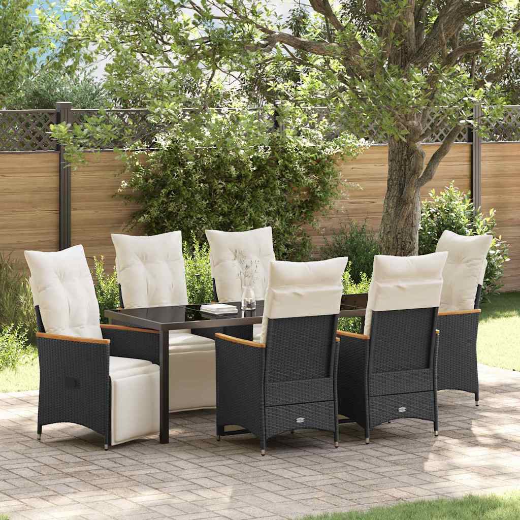 Tuin eettafelset met kussen 7 pcs Zwart poly rattan is nu te koop bij PeponiXL, paradijselijk wonen!
