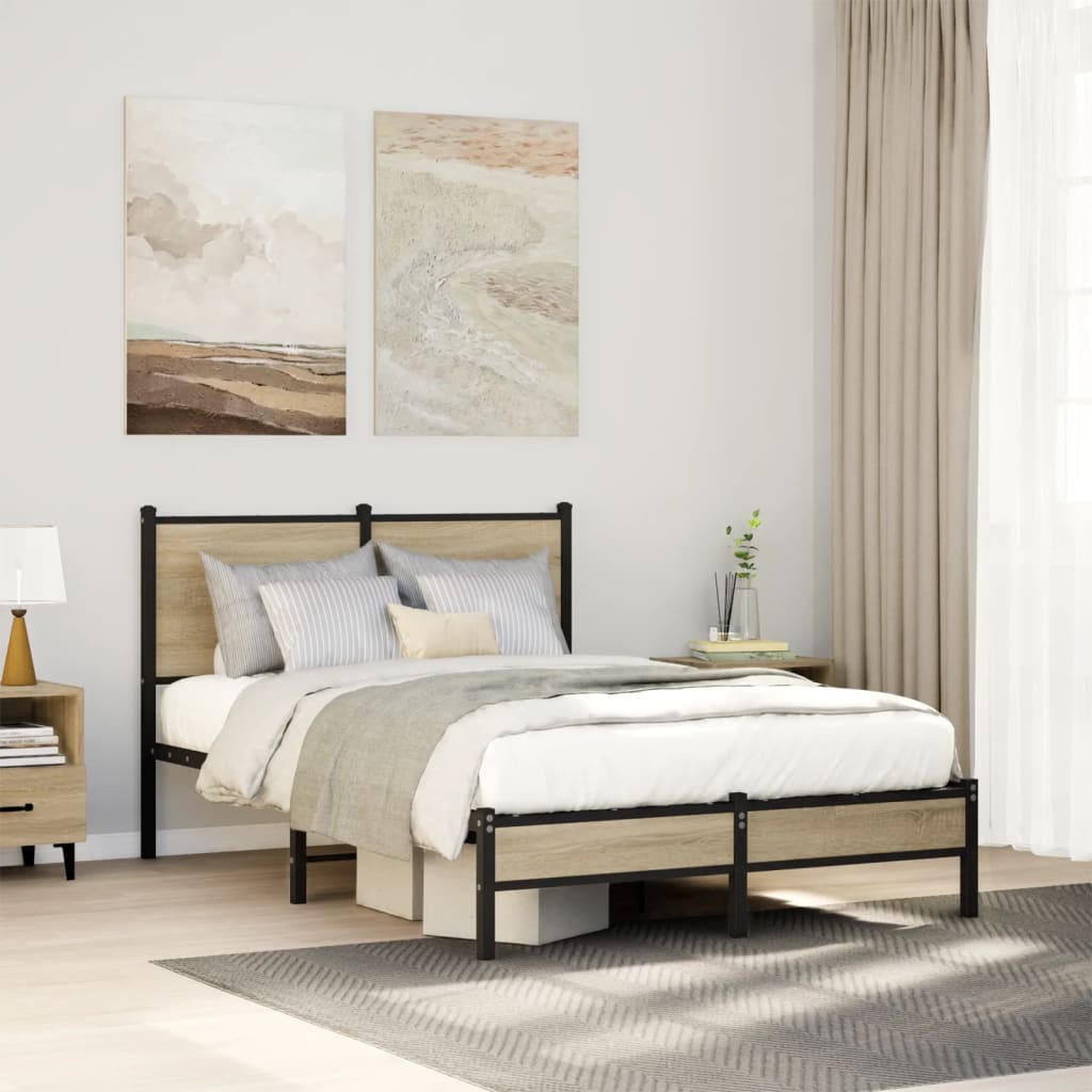 Bedframe zonder matras metaal sonoma eikenkleurig 120x200 cm is nu te koop bij PeponiXL, paradijselijk wonen!