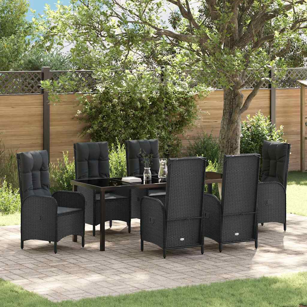 Tuin eettafelset met kussen 7 pcs Zwart poly rattan is nu te koop bij PeponiXL, paradijselijk wonen!
