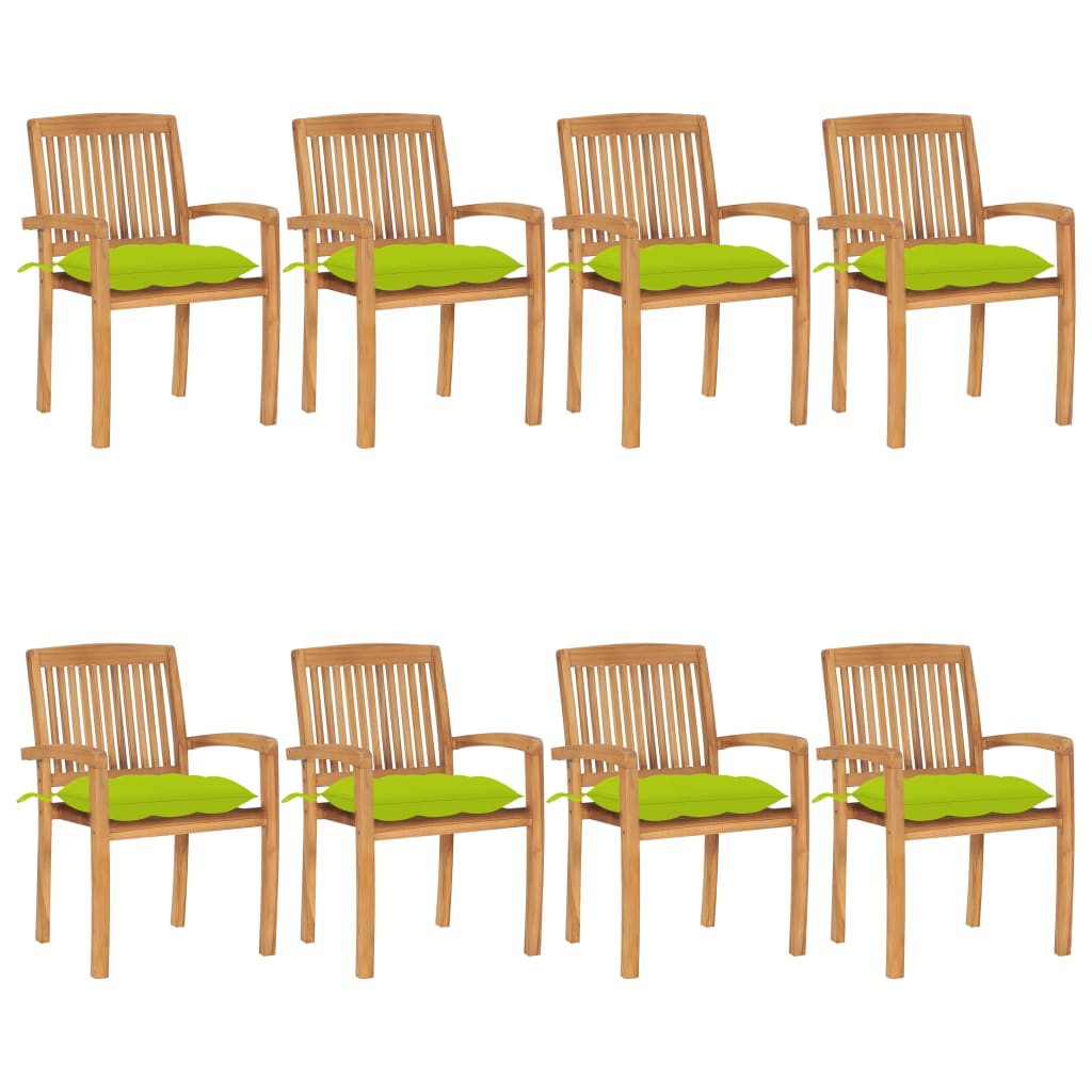 Tuinstoelen stapelbaar 8 st met kussens massief teakhout is nu te koop bij PeponiXL, paradijselijk wonen!