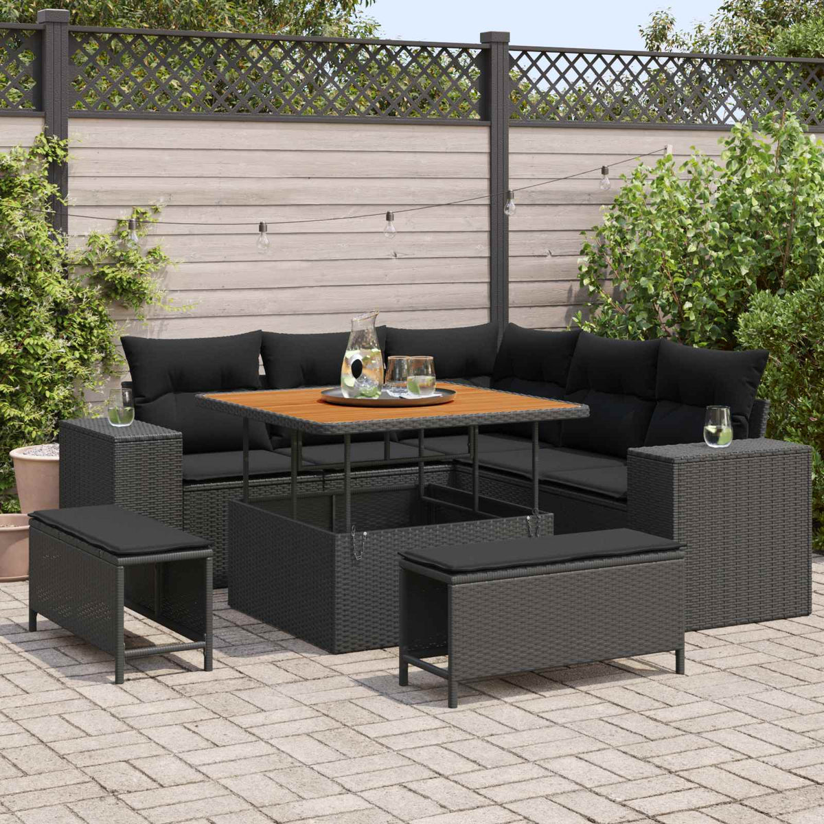 Tuin Sofa Set met kussen met opslag 8 pcs Zwart poly rattan is nu te koop bij PeponiXL, paradijselijk wonen!