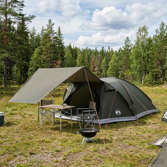 Huisje Tent met dak Leger groen 8-persoons Polyester en staal is nu te koop bij PeponiXL, paradijselijk wonen!