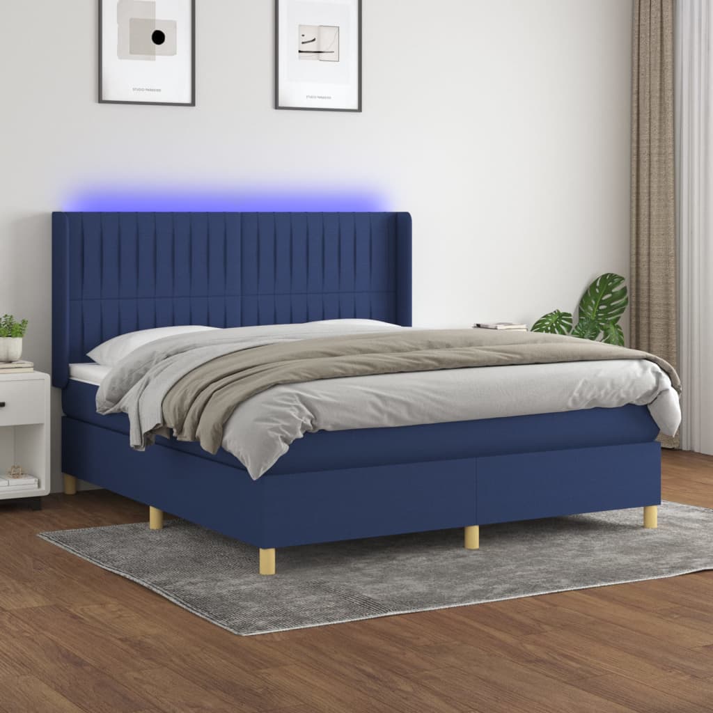 Boxspring met matras en LED stof blauw 160x200 cm is nu te koop bij PeponiXL, paradijselijk wonen!