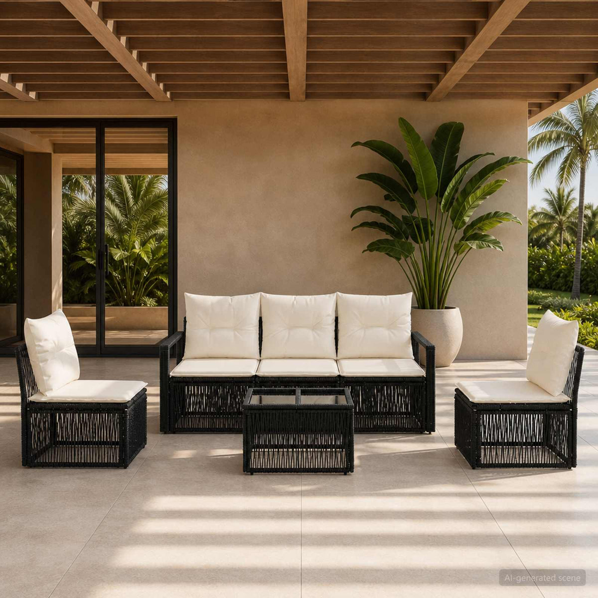 Tuinbankenset 6 pcs Zwart poly rattan is nu te koop bij PeponiXL, paradijselijk wonen!