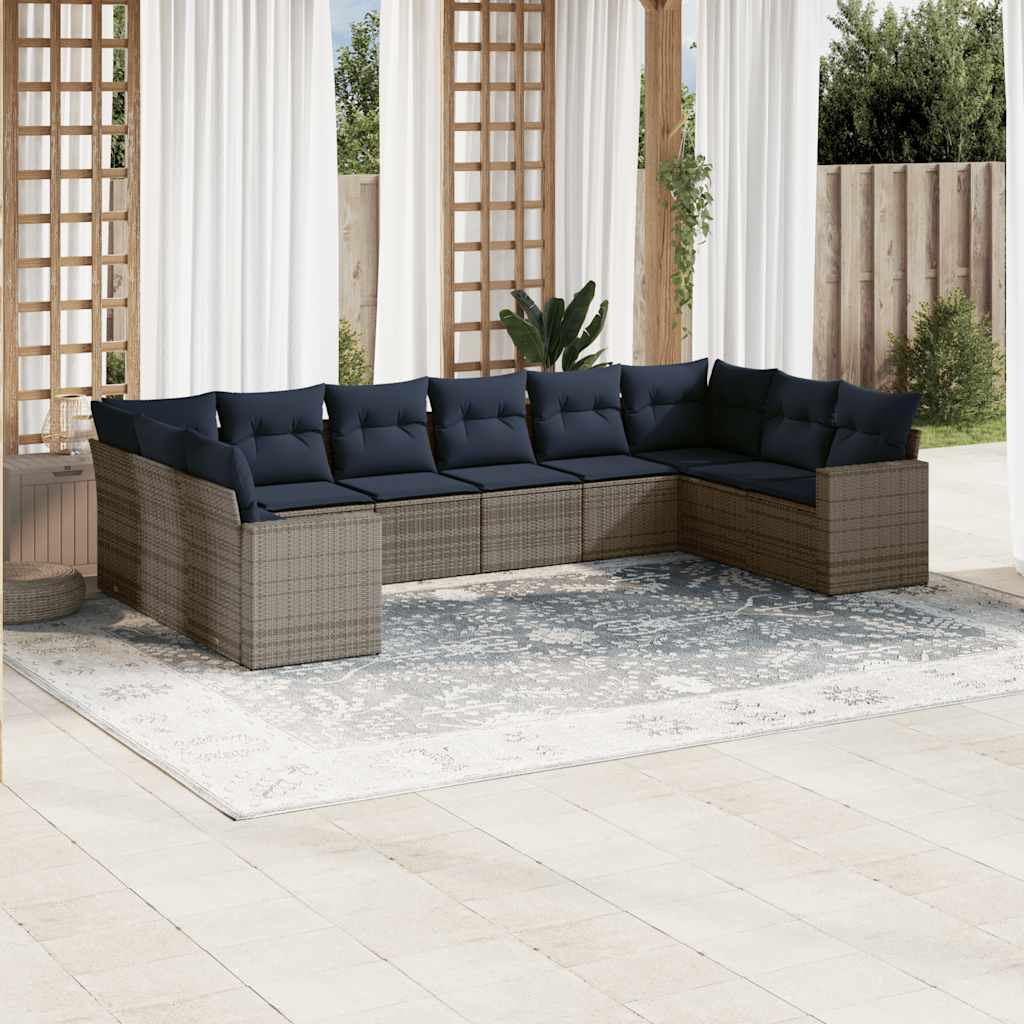 10-delige Loungeset met kussens poly rattan grijs is nu te koop bij PeponiXL, paradijselijk wonen!