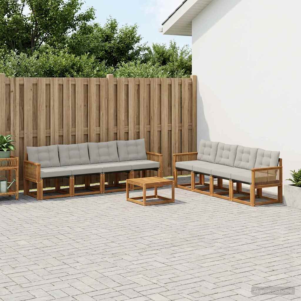 Buiten bankenset met kussen 9 pcs Naturel en lichtgrijs is nu te koop bij PeponiXL, paradijselijk wonen!