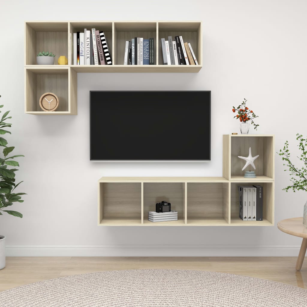 4-delige Tv-meubelset spaanplaat sonoma eikenkleurig is nu te koop bij PeponiXL, paradijselijk wonen!