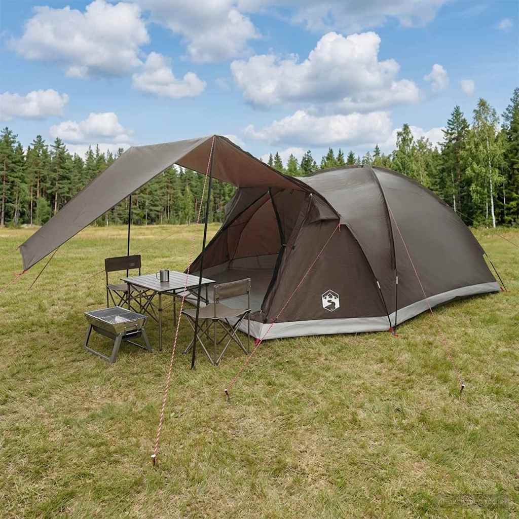 Huisje Tent met dak Bruin grijs 6-persoons Polyester en staal is nu te koop bij PeponiXL, paradijselijk wonen!