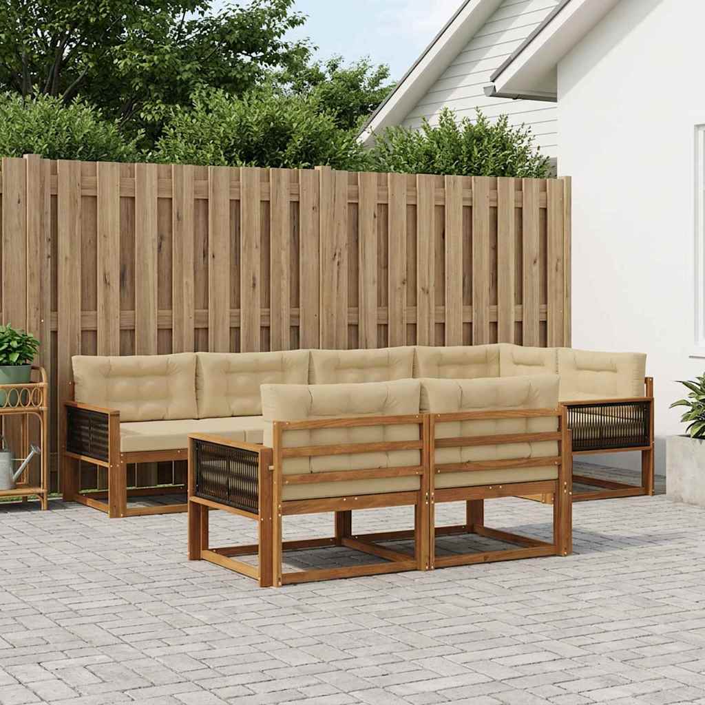 Buiten bankenset met kussen 7 pcs Natuurlijk en Beige is nu te koop bij PeponiXL, paradijselijk wonen!