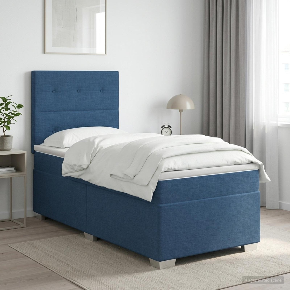Boxspringbed met matras met hoofdeinde Blauw 100 x 200 cm Stof is nu te koop bij PeponiXL, paradijselijk wonen!