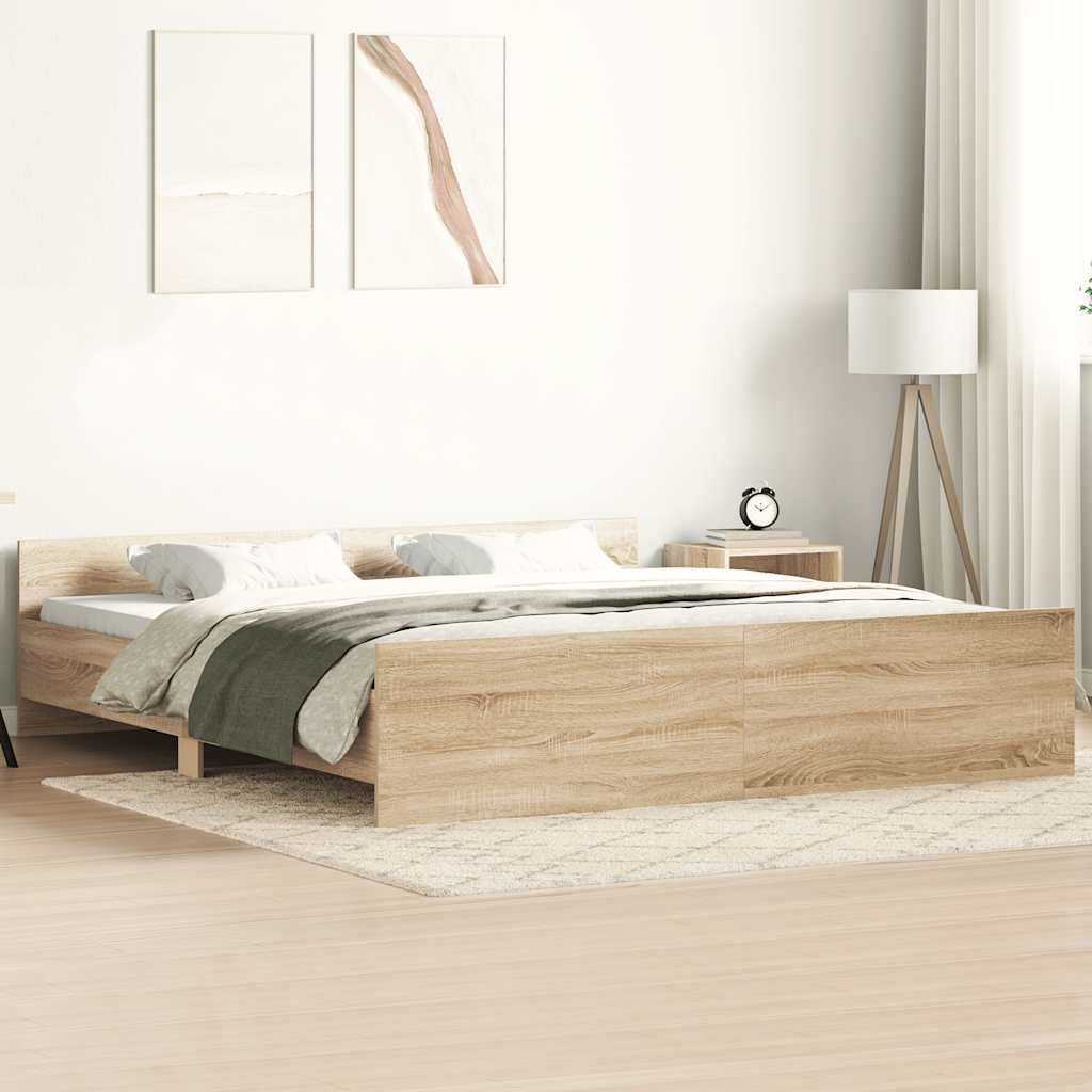 Bedframe met hoofd- en voeteneinde sonoma eikenkleur 200x200 cm is nu te koop bij PeponiXL, paradijselijk wonen!