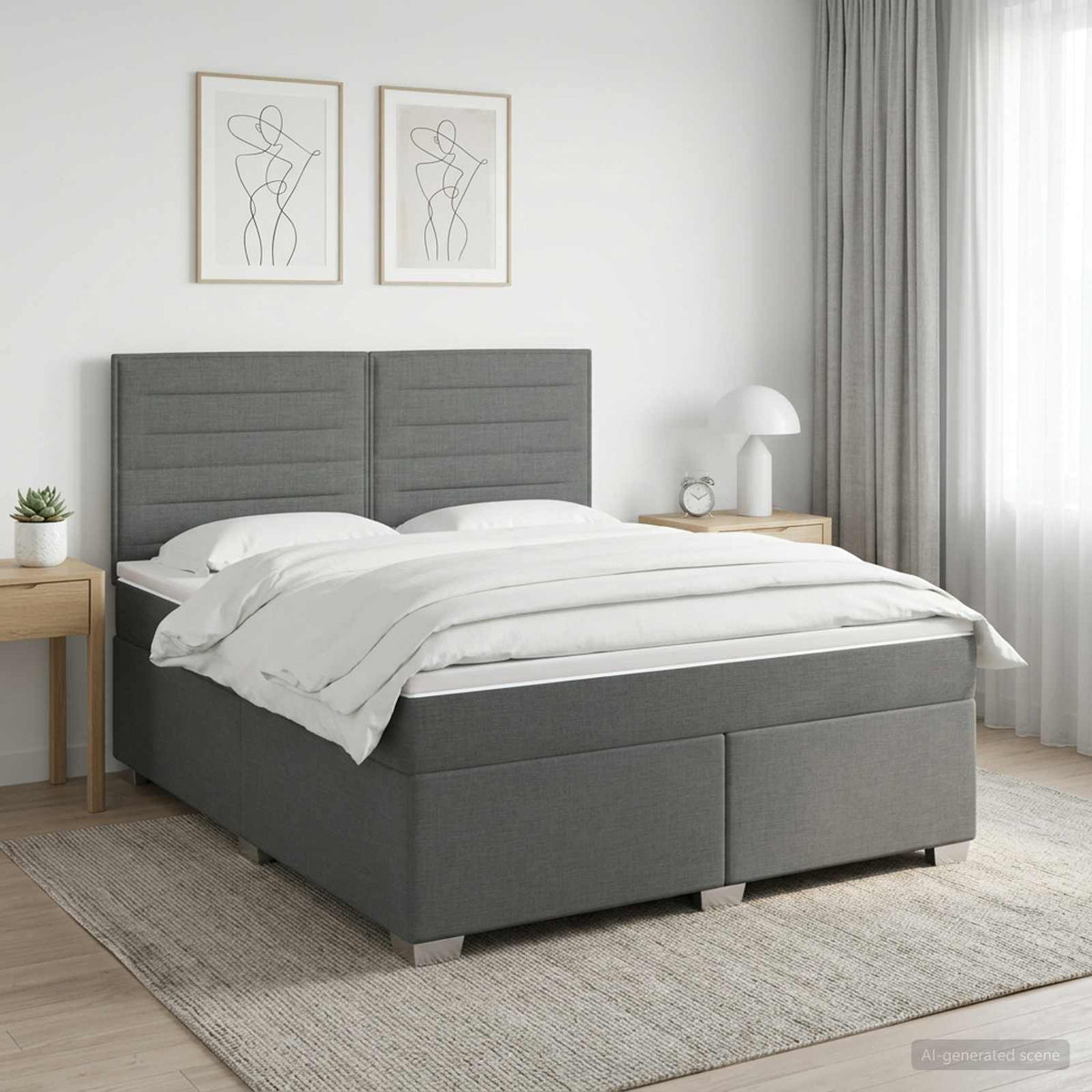 Boxspringbed met matras Donkergrijs 160 x 200 cm Stof is nu te koop bij PeponiXL, paradijselijk wonen!