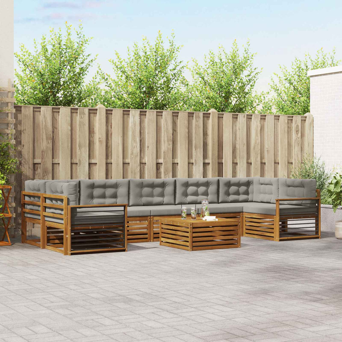 Buiten bankenset met kussen 8 pcs Natuurlijk en Lichtgrijs is nu te koop bij PeponiXL, paradijselijk wonen!