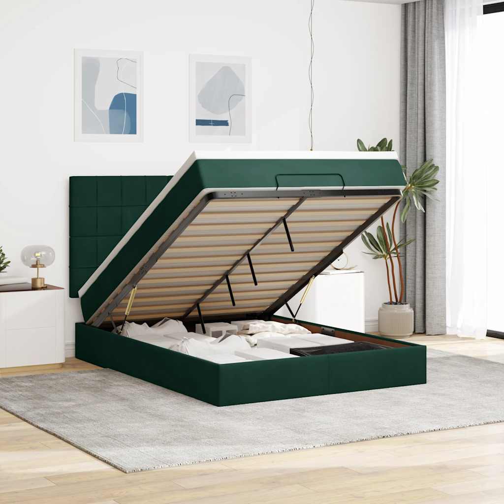 Ottoman bed met matrassen 140x200cm fluweel donkergroen is nu te koop bij PeponiXL, paradijselijk wonen!