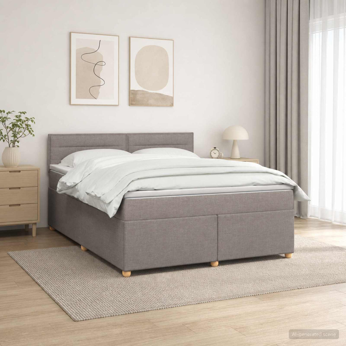 Boxspringbed met matras met hoofdeinde Taupe 140 x 200 cm Stof is nu te koop bij PeponiXL, paradijselijk wonen!
