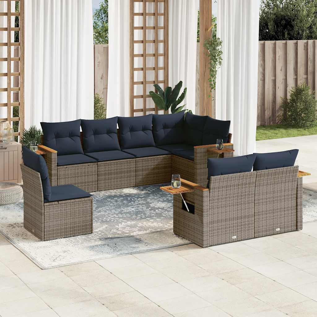 8-delige Loungeset met kussens poly rattan grijs is nu te koop bij PeponiXL, paradijselijk wonen!