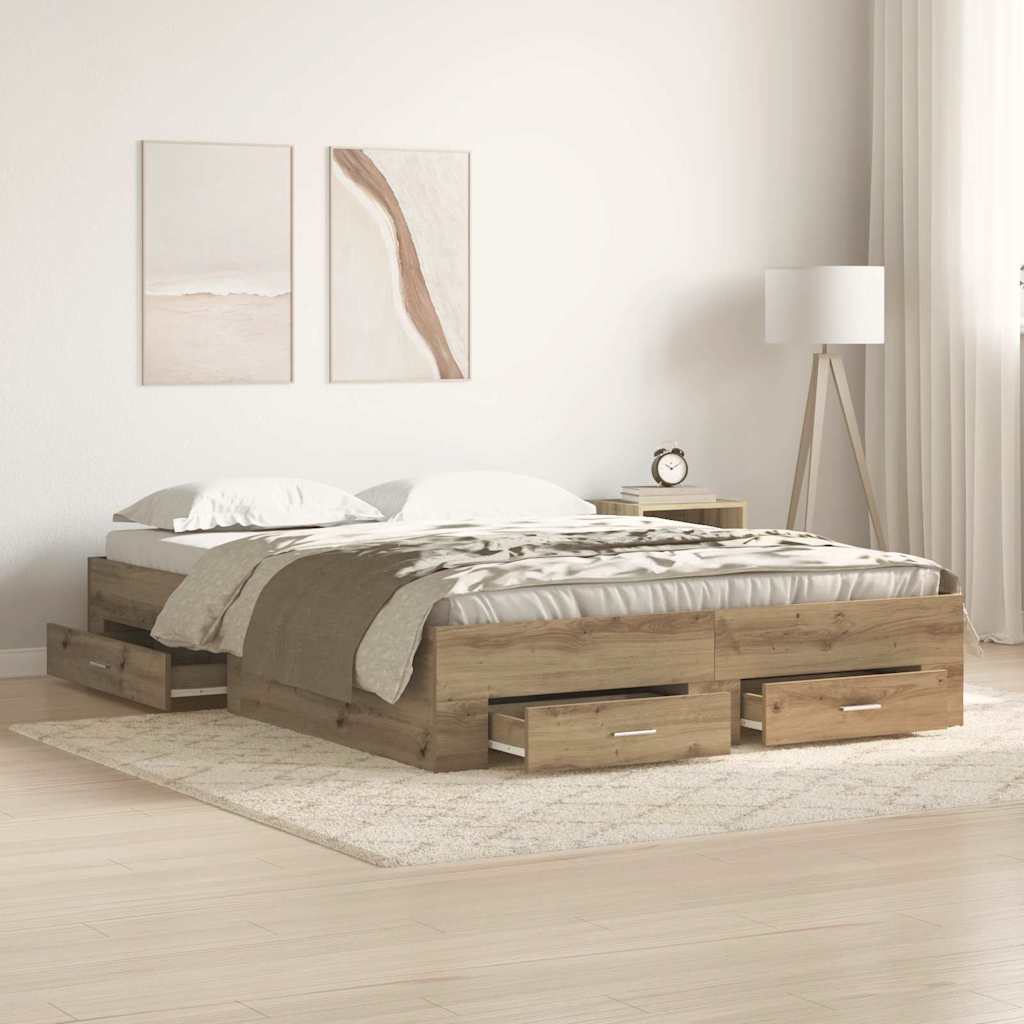 Bedframe met lade Artisan Eiken 160 x 200 cm Bewerkt hout is nu te koop bij PeponiXL, paradijselijk wonen!
