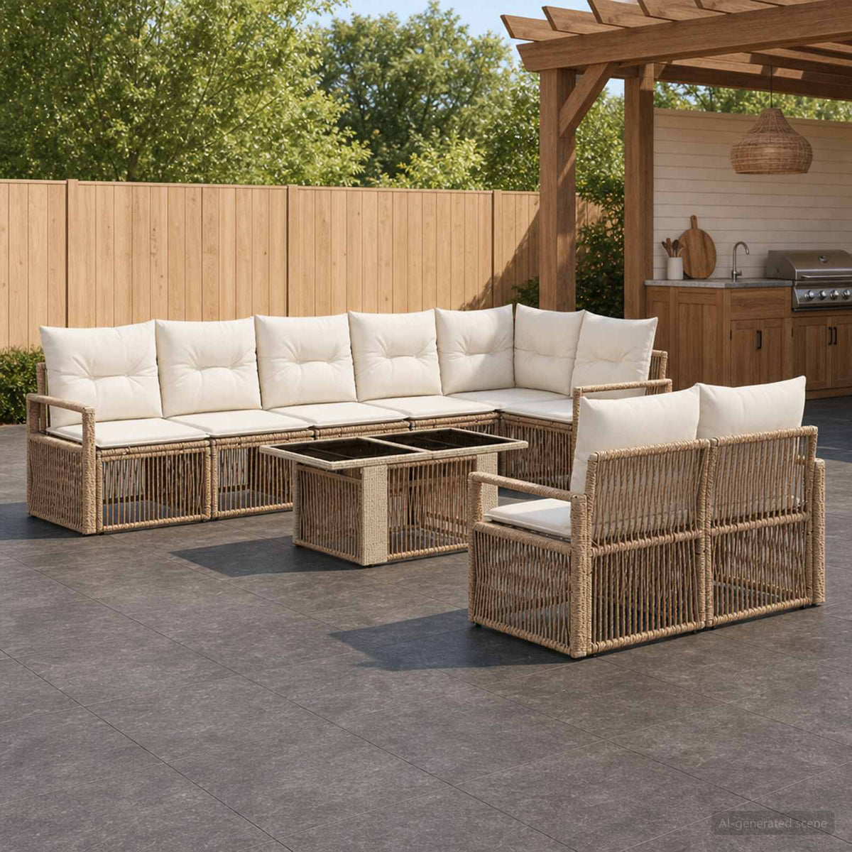 Tuinbankenset 9 st Beige en Crème Wit poly rattan is nu te koop bij PeponiXL, paradijselijk wonen!