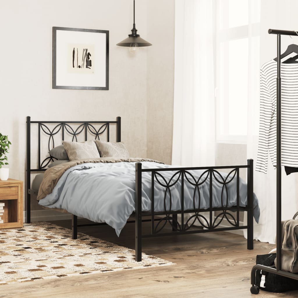 Bedframe met hoofd- en voeteneinde metaal zwart 75x190 cm is nu te koop bij PeponiXL, paradijselijk wonen!