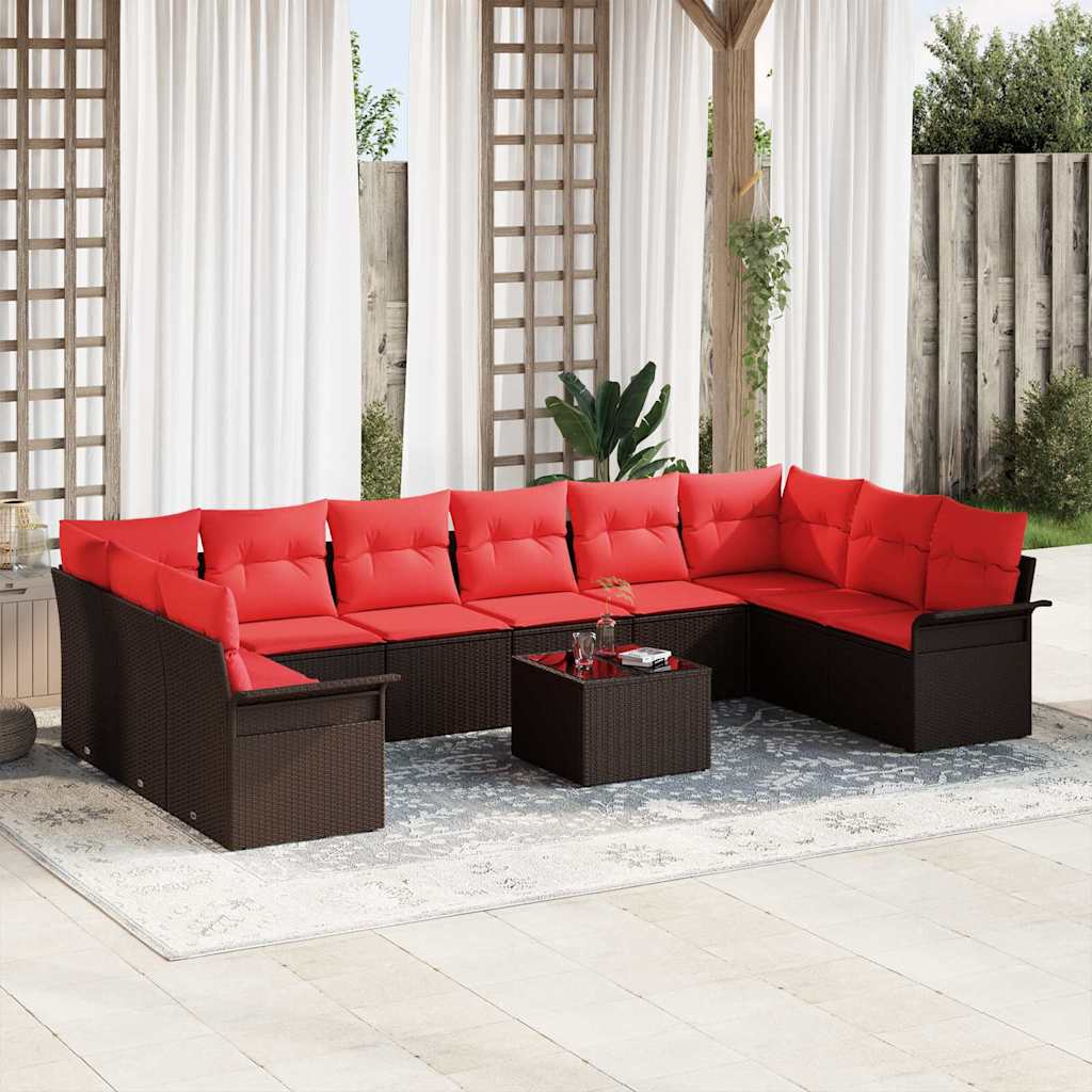 Tuin Sofa Set met kussen 11 pcs Bruin poly rattan is nu te koop bij PeponiXL, paradijselijk wonen!