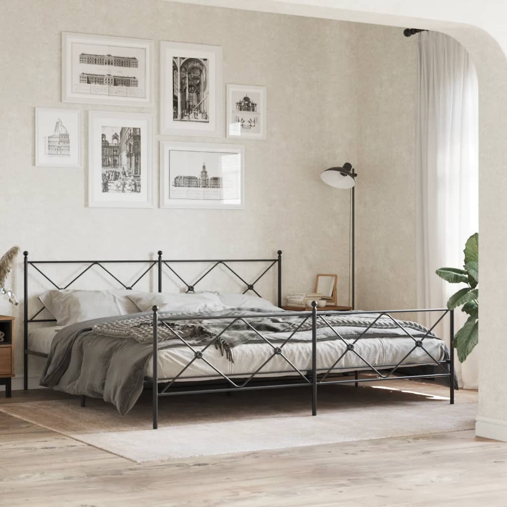 Bedframe met hoofd- en voeteneinde metaal zwart 193x203 cm is nu te koop bij PeponiXL, paradijselijk wonen!