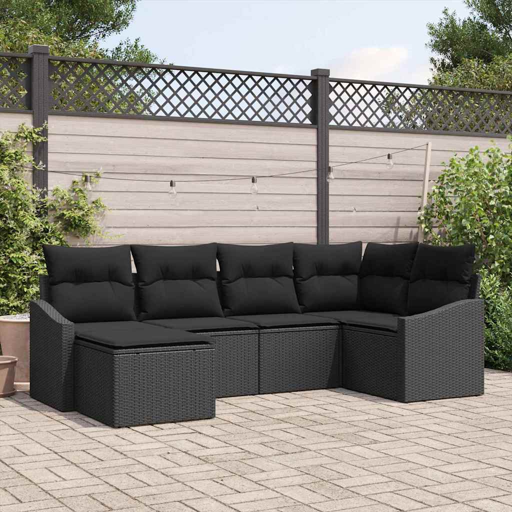 Bankstel met kussen 6 pcs Zwart poly rattan is nu te koop bij PeponiXL, paradijselijk wonen!