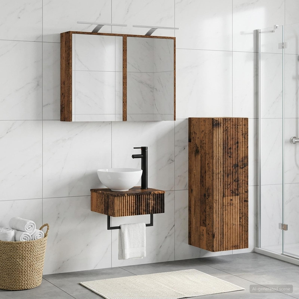 Badkamerkastenset 4 st Oud hout Bewerkt hout is nu te koop bij PeponiXL, paradijselijk wonen!