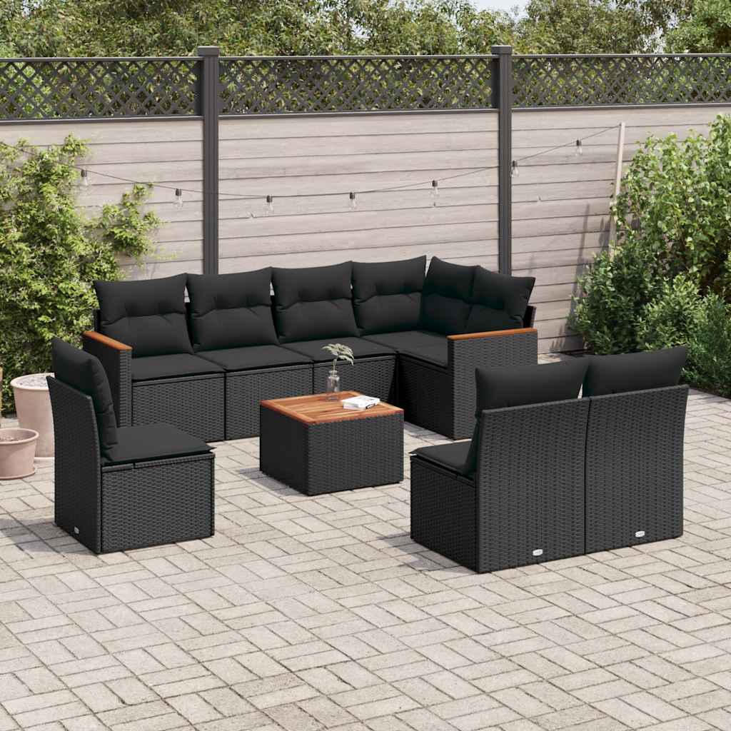 9-delige Loungeset met kussens poly rattan zwart is nu te koop bij PeponiXL, paradijselijk wonen!