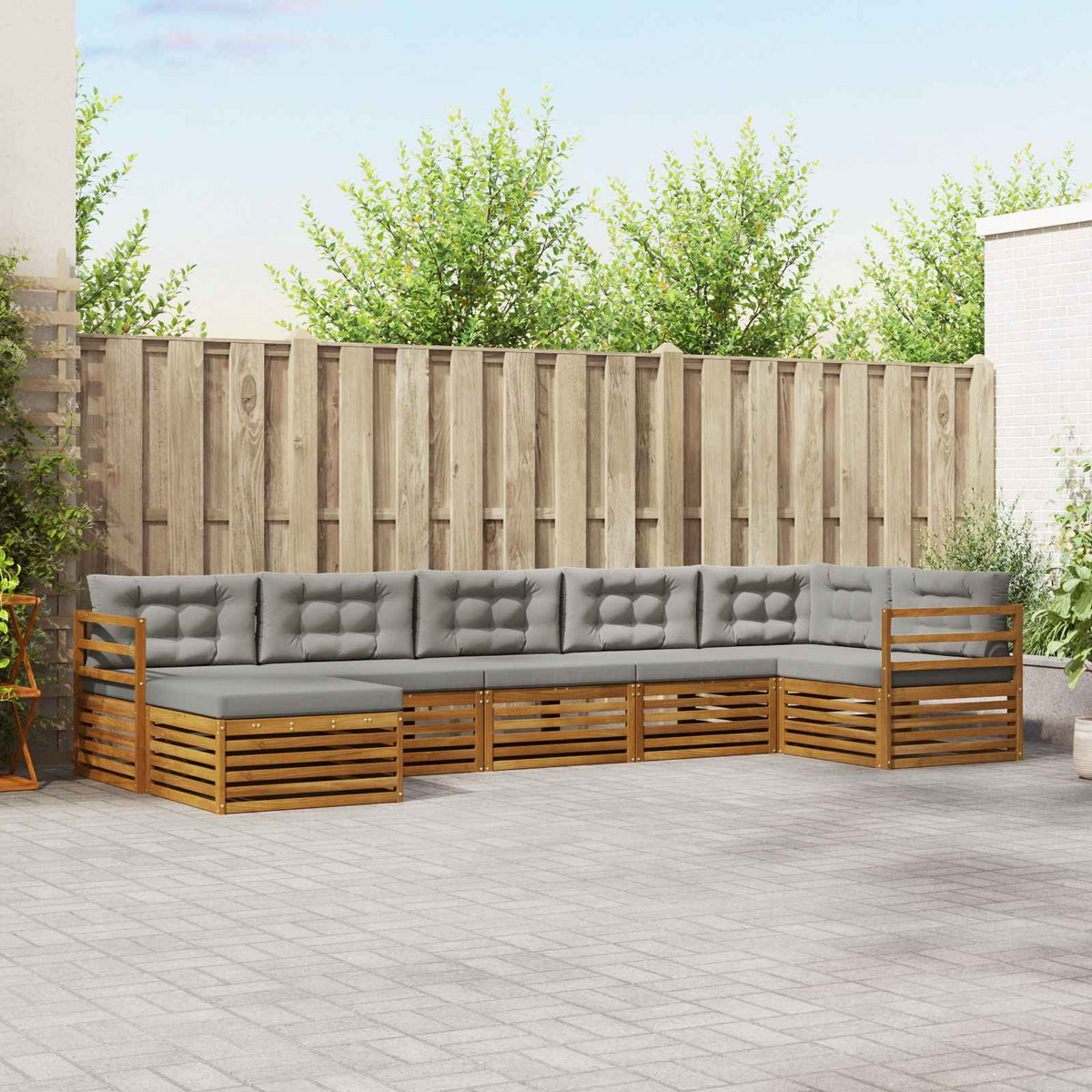Buiten bankenset met kussen 7 pcs Natuurlijk en Lichtgrijs is nu te koop bij PeponiXL, paradijselijk wonen!