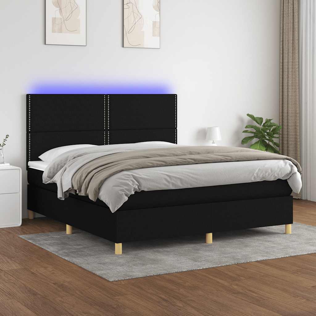Boxspring met matras en LED stof zwart 180x200 cm is nu te koop bij PeponiXL, paradijselijk wonen!
